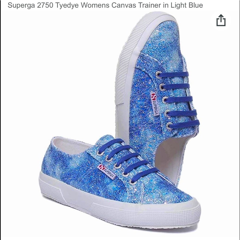 Gently Used SUPERGA Tyedye canvas trainer Baby blue/cobalt blue/sparkles size 6